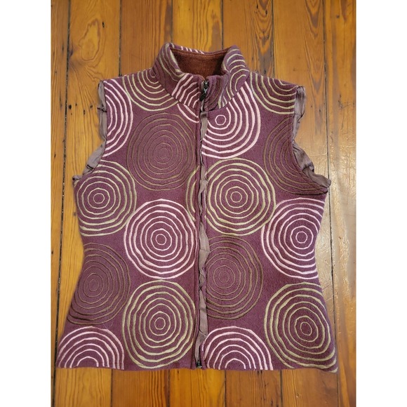 Covelo Jackets & Blazers - CoVelo Sleeveless Vest Womens L Circle Patterns Wearable Art Vintage Burgundy